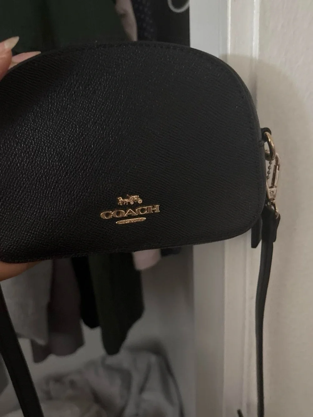 Coach Black Leather Dome Crossbody with Gold Logo